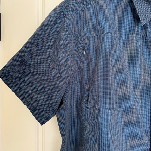 Arc'teryx Mens XL Button Front Shirt Short Sleeve Blue Micro Plaid Cotton Blend - Picture 4 of 9